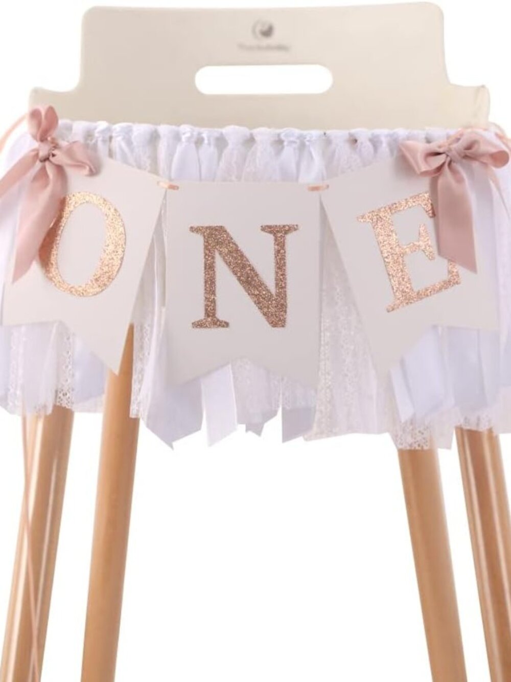 Rose Gold Blush & White 1st Birthday Banner - Highchair Banner, Party Decoration